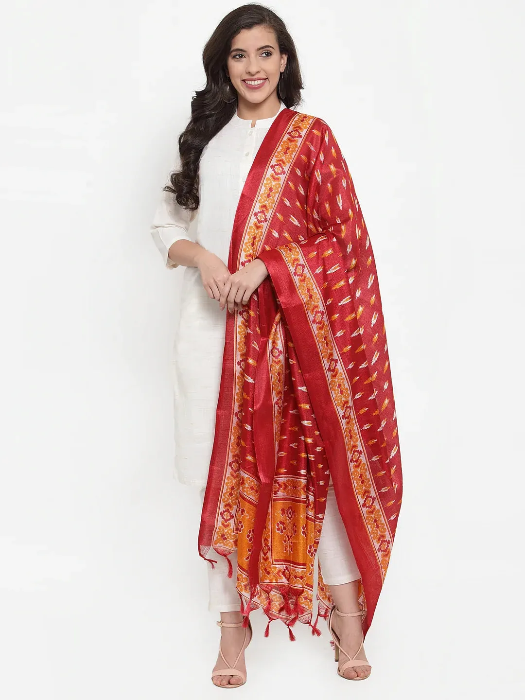 Women Off-White Solid Kurta With Trousers & Dupatta