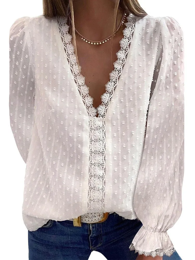 Women Summer Fashion Lace Patchwork Blouses