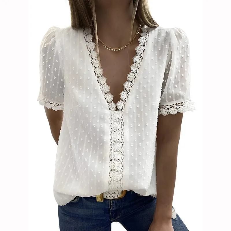 Women Summer Fashion Lace Patchwork Blouses