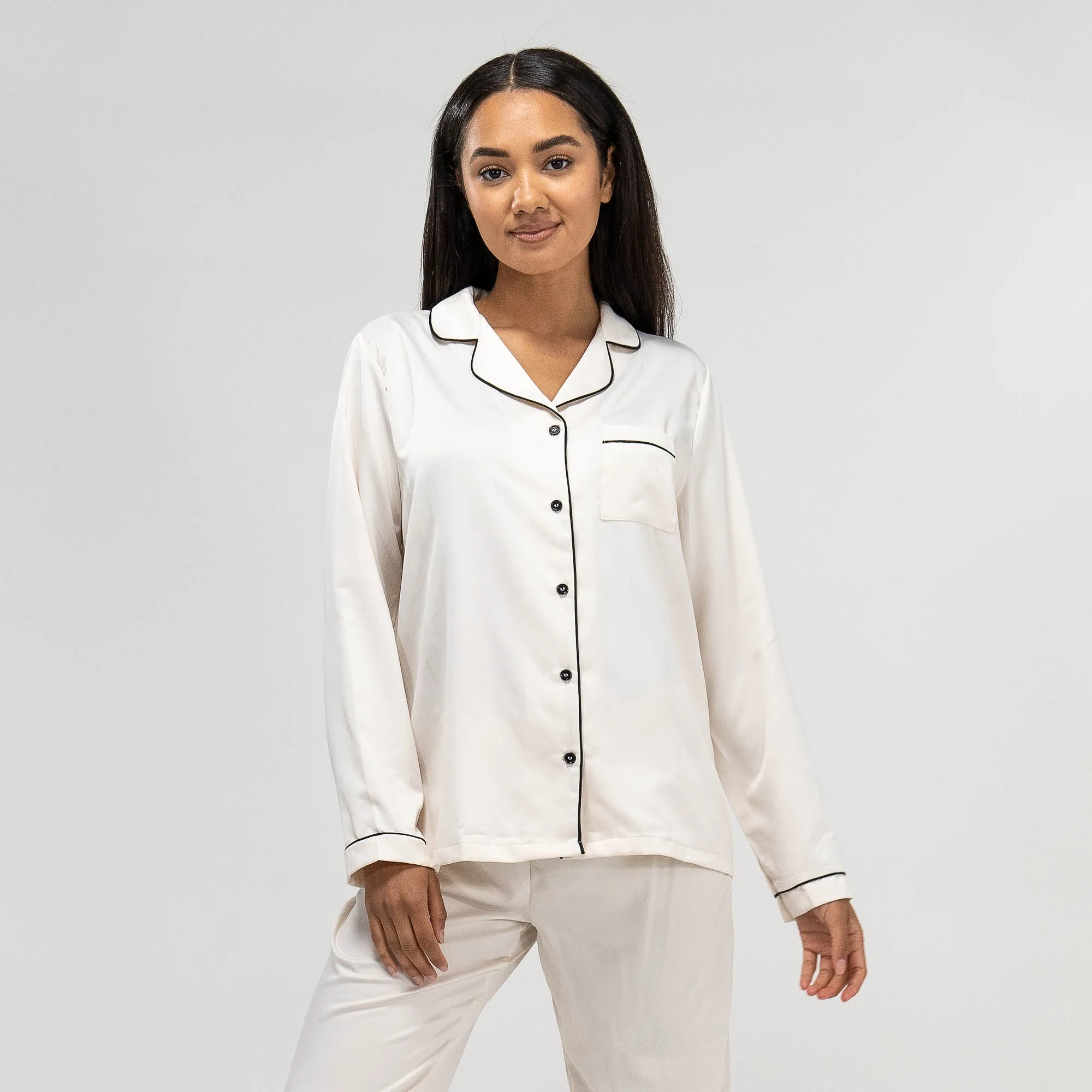 Women's Cream Satin Trouser Pyjamas