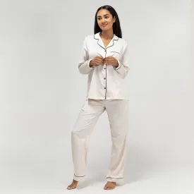 Women's Cream Satin Trouser Pyjamas