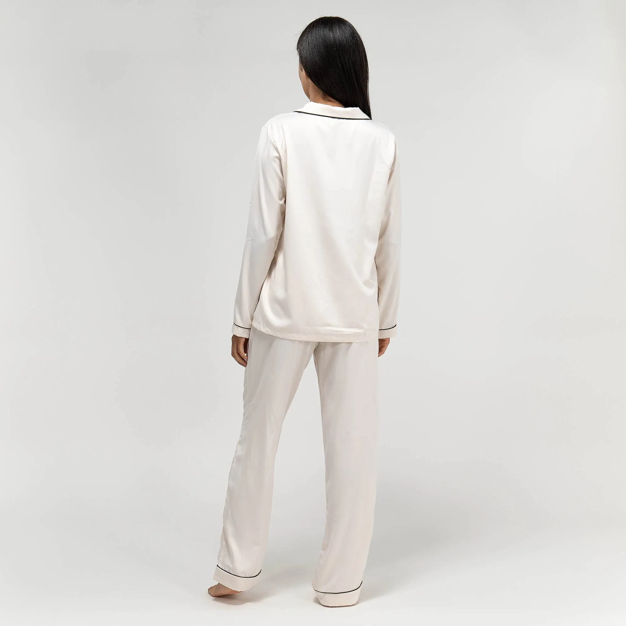 Women's Cream Satin Trouser Pyjamas