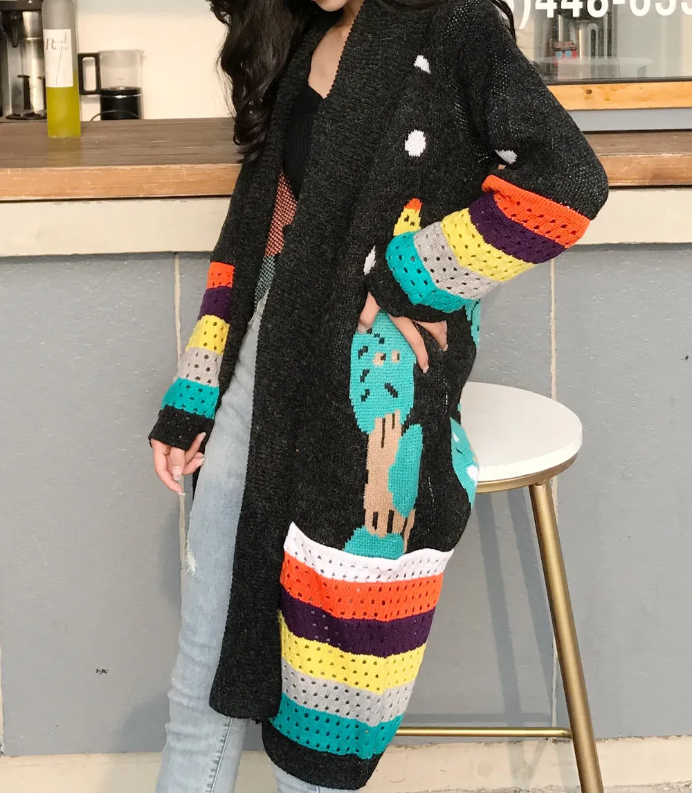 Womens Graphic Long Cardigan