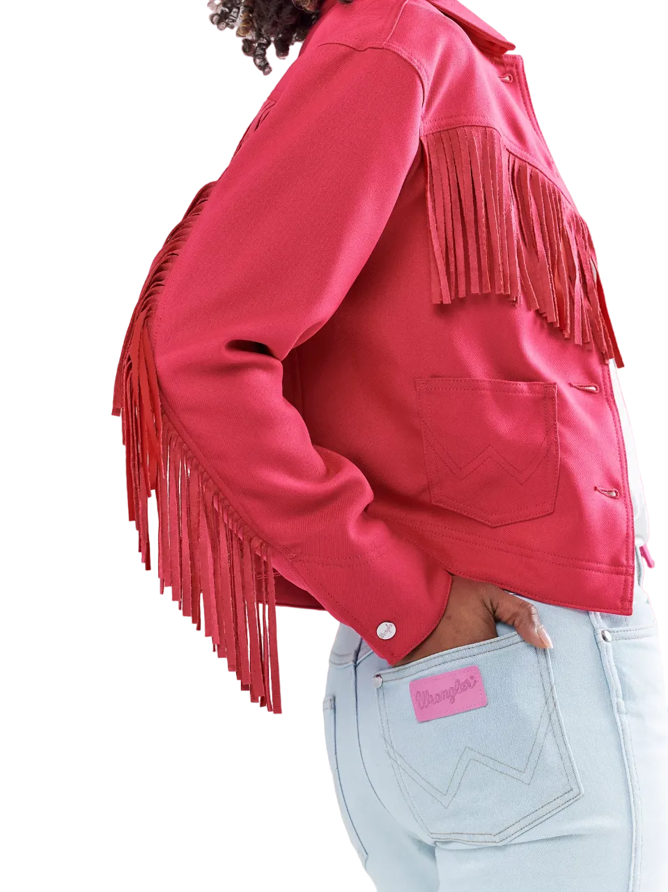 Wrangler Women's Barbie Fringe Wrancher In Barbie Pink Jacket